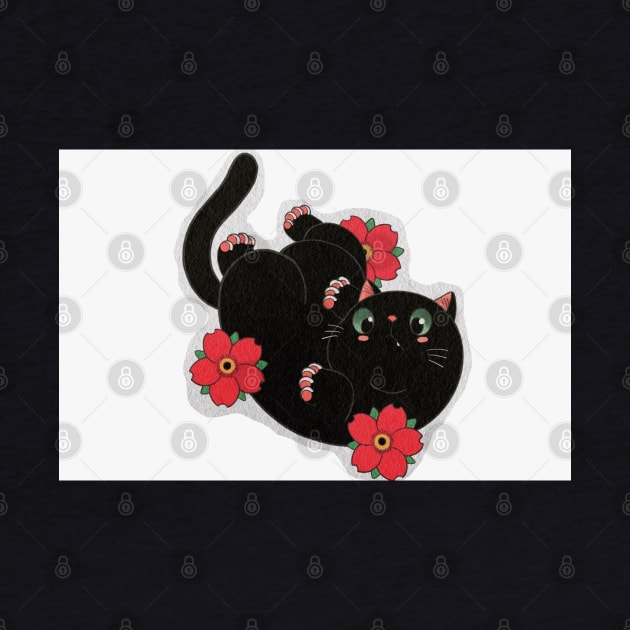 Gato negro jugando con rosas by Vekonn